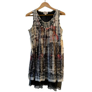 Kamana Tunic Mini Dress Size S Layered Mesh Floral Check Lagenlook Sleeveless